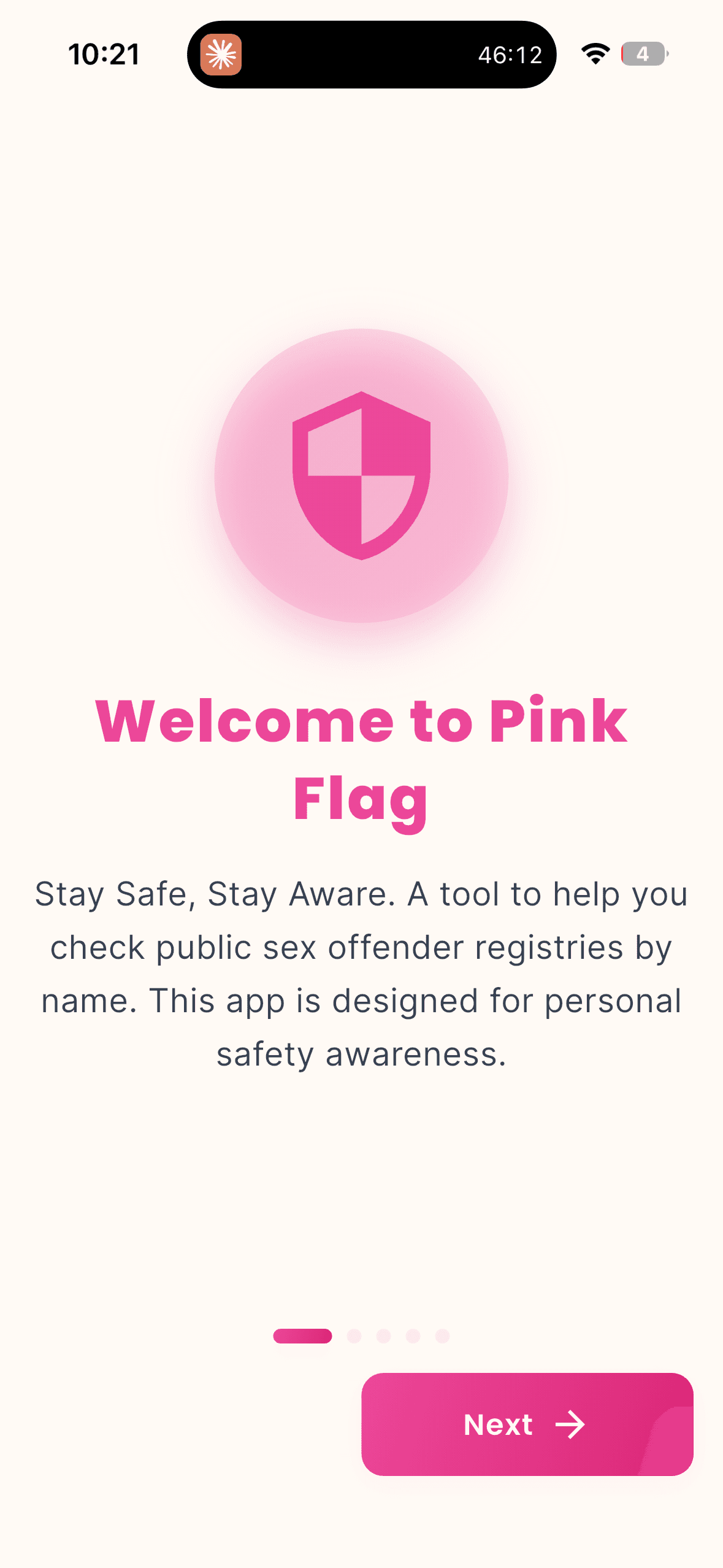 Pink Flag app welcome screen