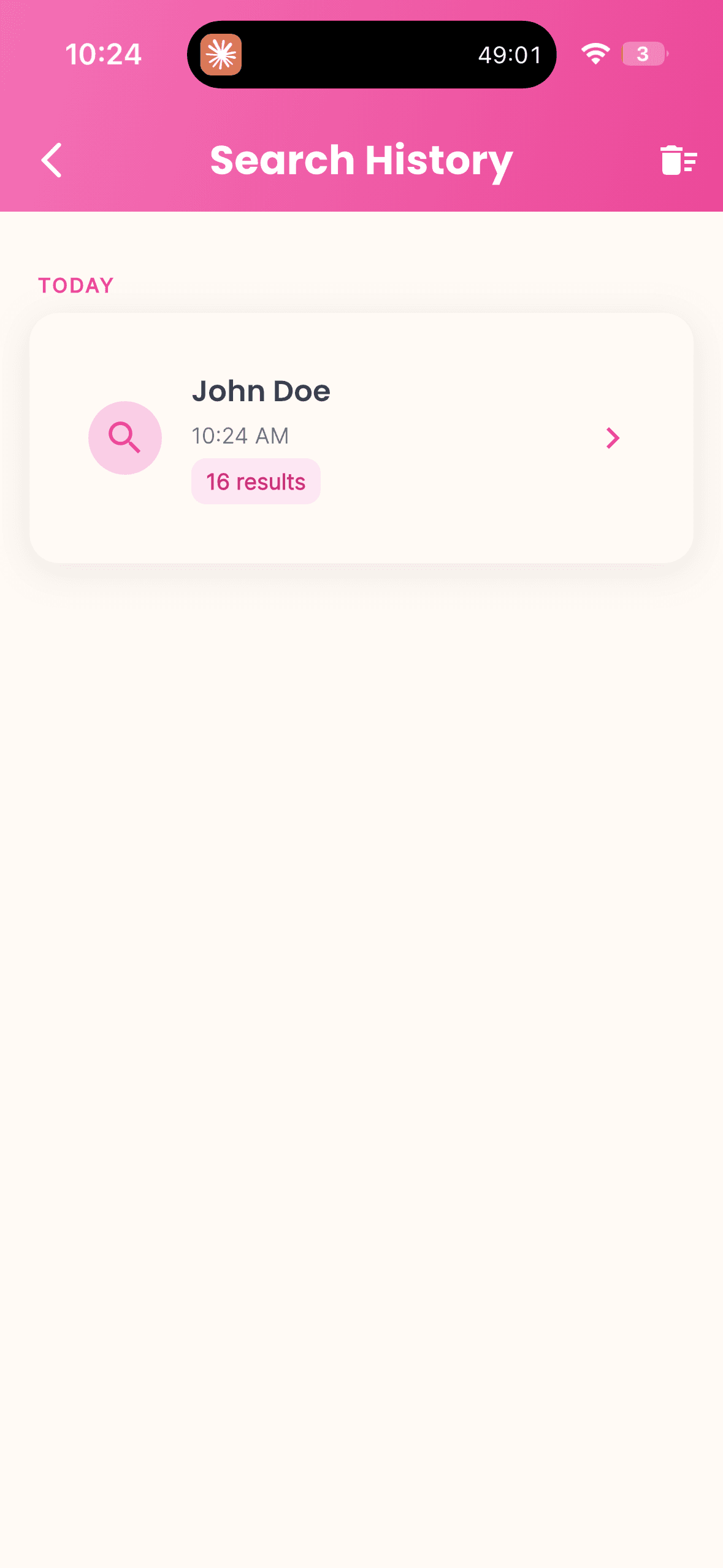 PinkFlag search history screen